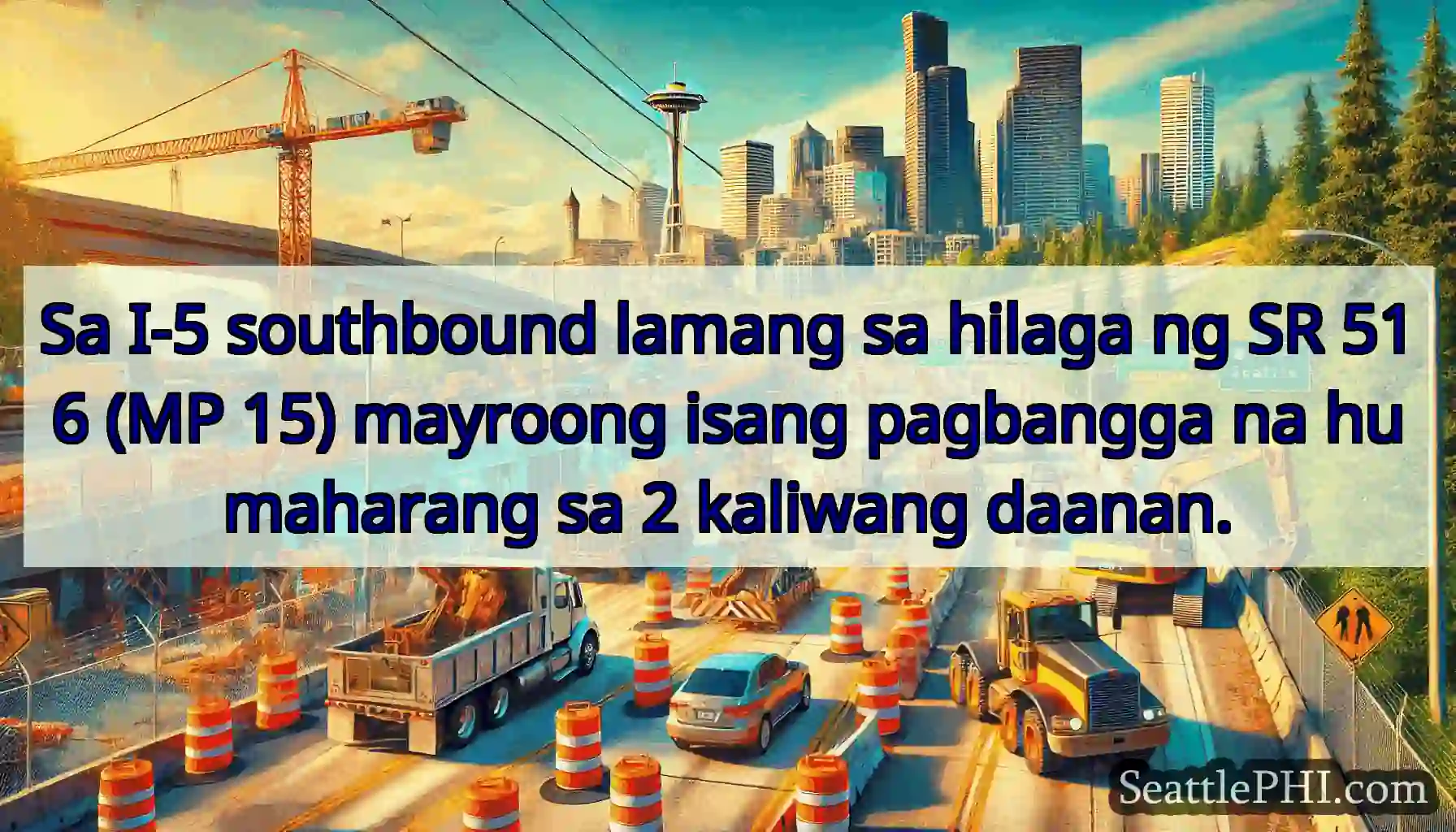 Sa I-5 southbound lamang sa hilaga ng SR 516 (MP