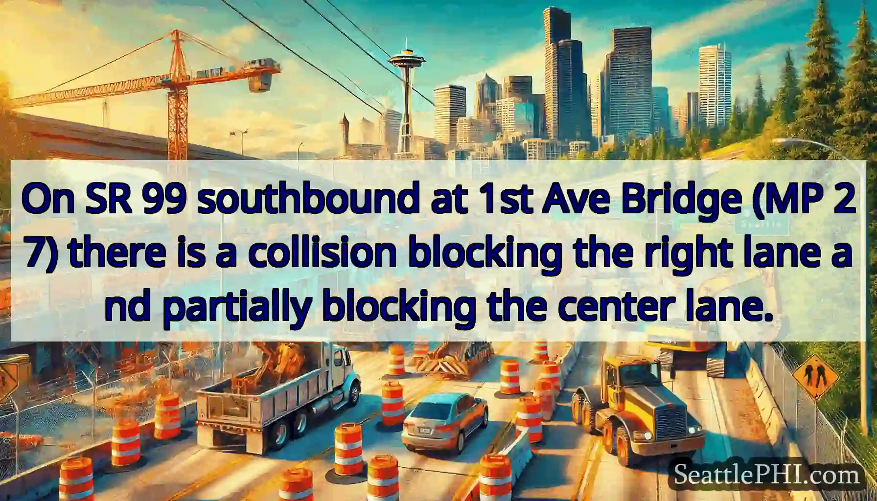 On SR 99 southbound at 1st Ave Bridge (MP 27)
