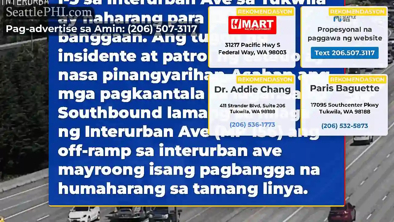 Ang kanang daanan sa timog I-5 sa Interurban Ave