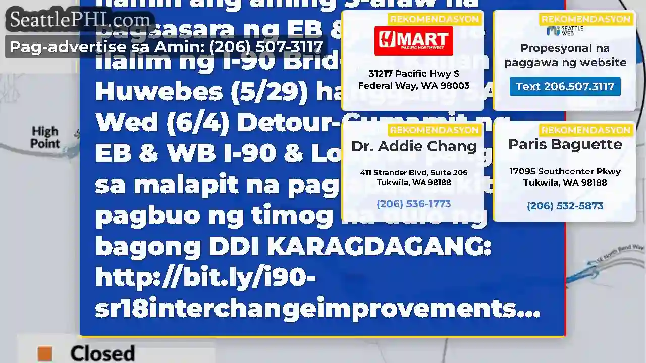Mga bagong petsa para sa pagsasara ng SR 18