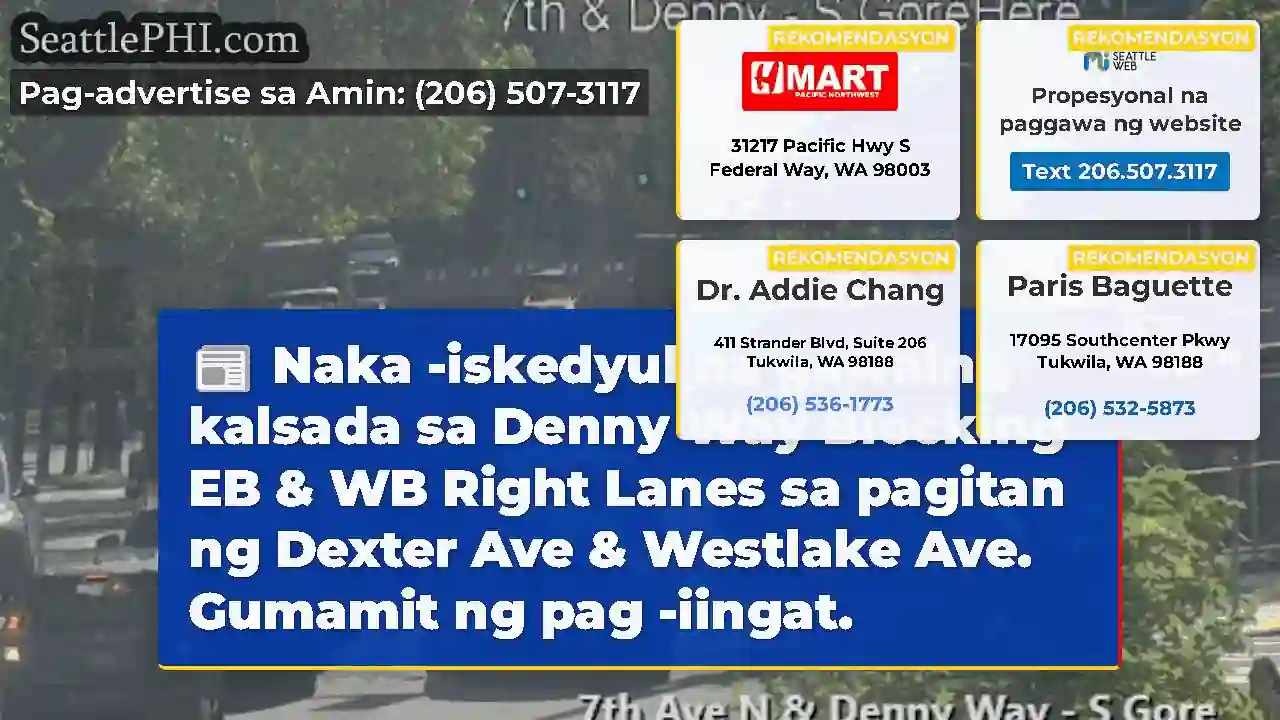 Naka -iskedyul na gawaing kalsada sa Denny Way