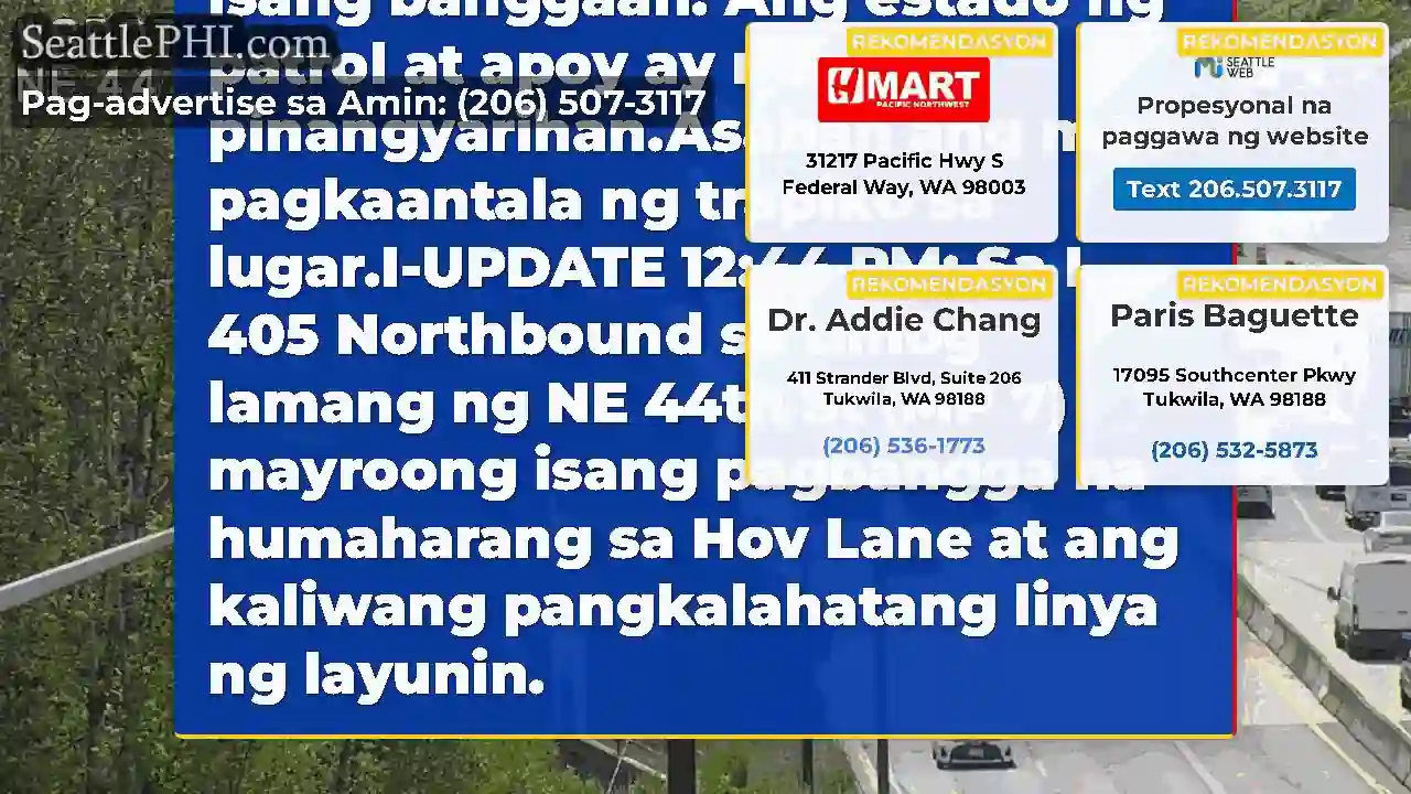 Ang 2 kaliwang daanan sa NB I-405 timog ng NE
