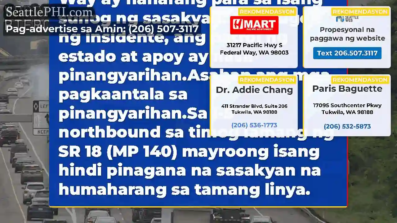 Ang 3 tamang mga linya sa NB I-5 timog ng SR 18