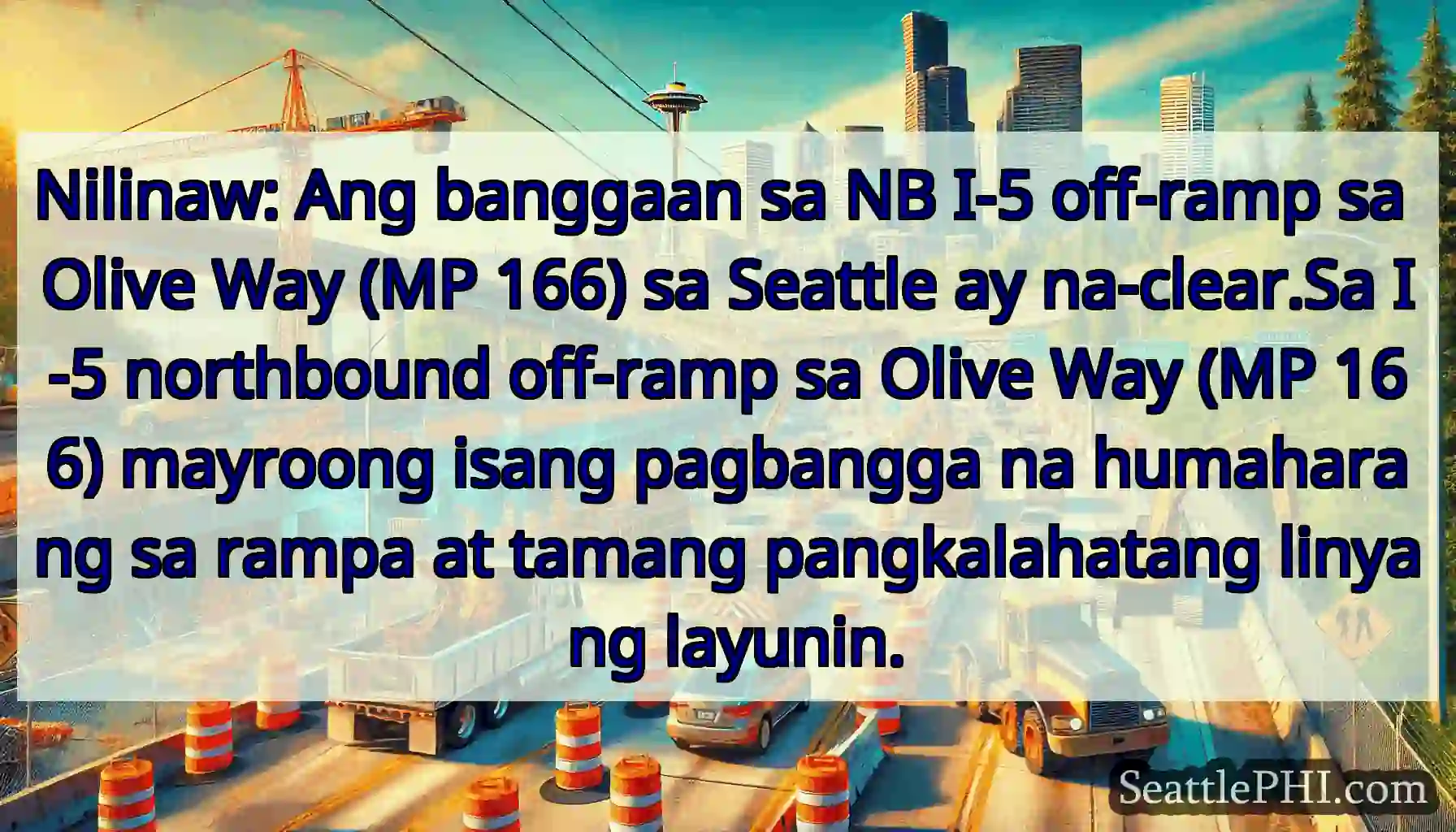 Nilinaw: Ang banggaan sa NB I-5 off-ramp sa Olive