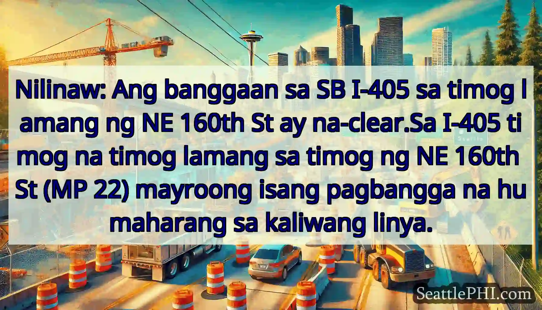 Nilinaw: Ang banggaan sa SB I-405 sa timog lamang