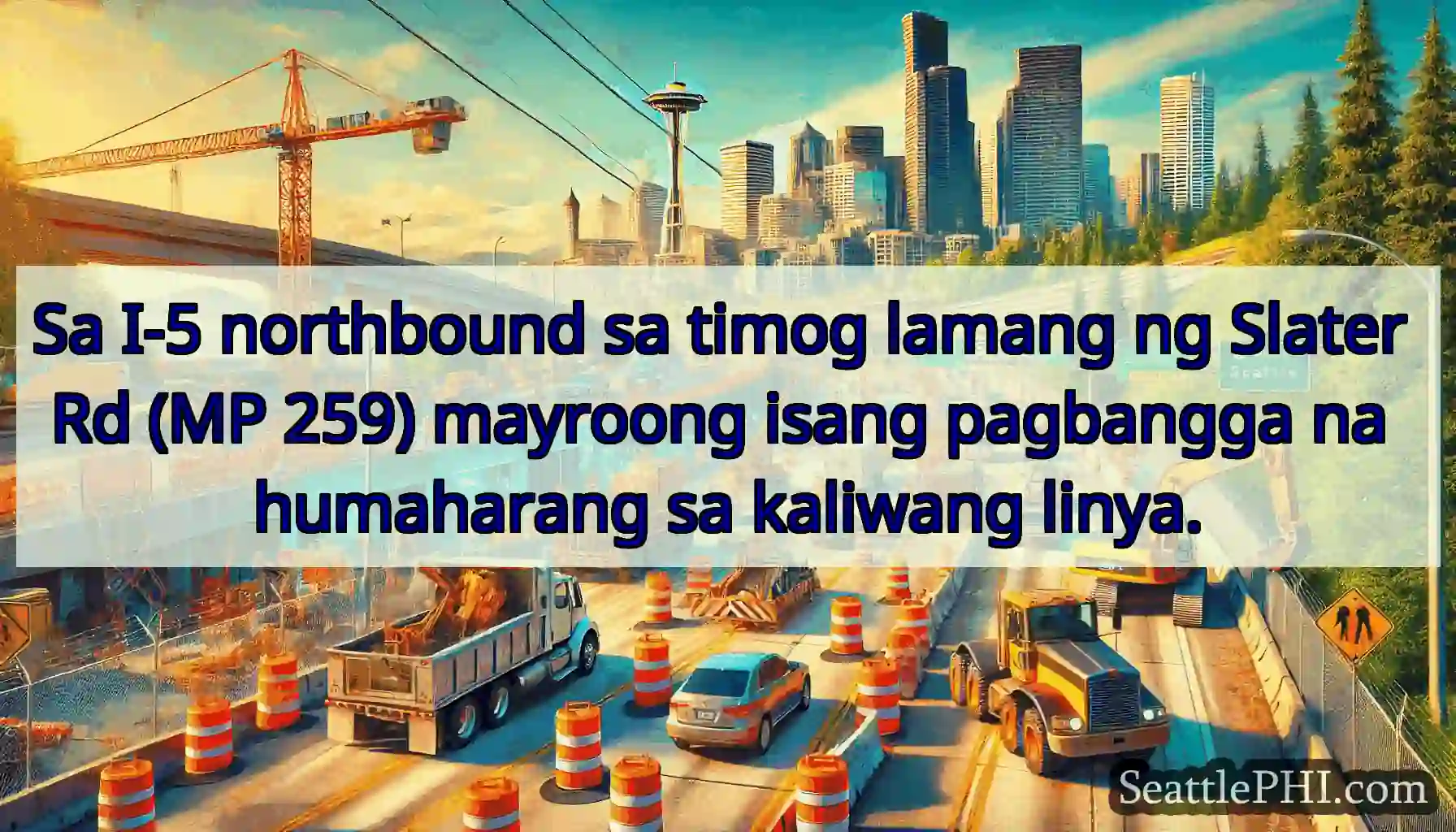 Sa I-5 northbound sa timog lamang ng Slater Rd