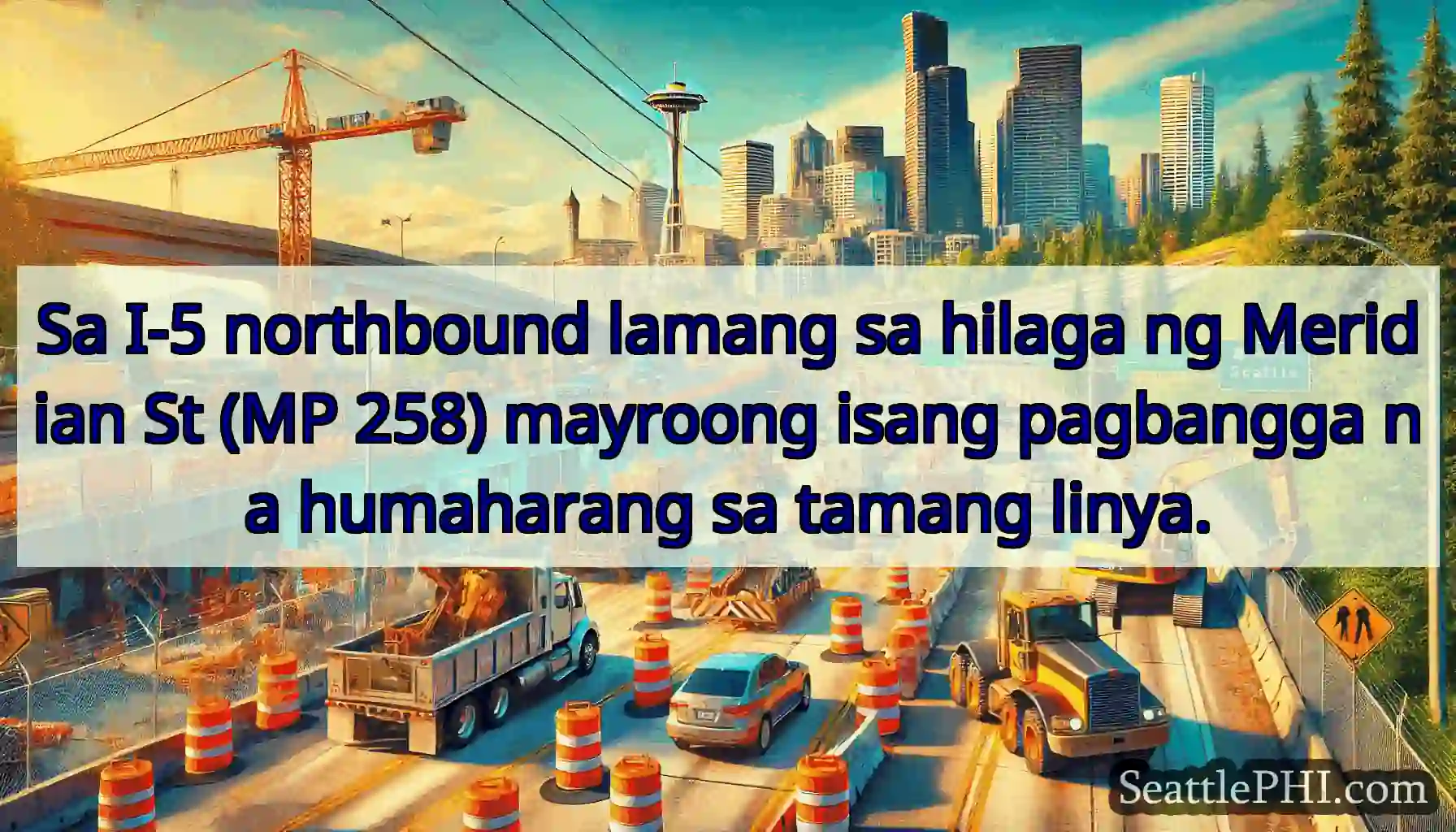Sa I-5 northbound lamang sa hilaga ng Meridian St