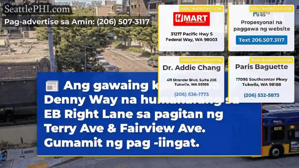 Ang gawaing kalsada sa Denny Way na humaharang sa