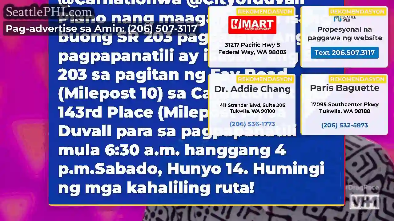 Paalala: Ang SR 203 ay ganap na malapit sa