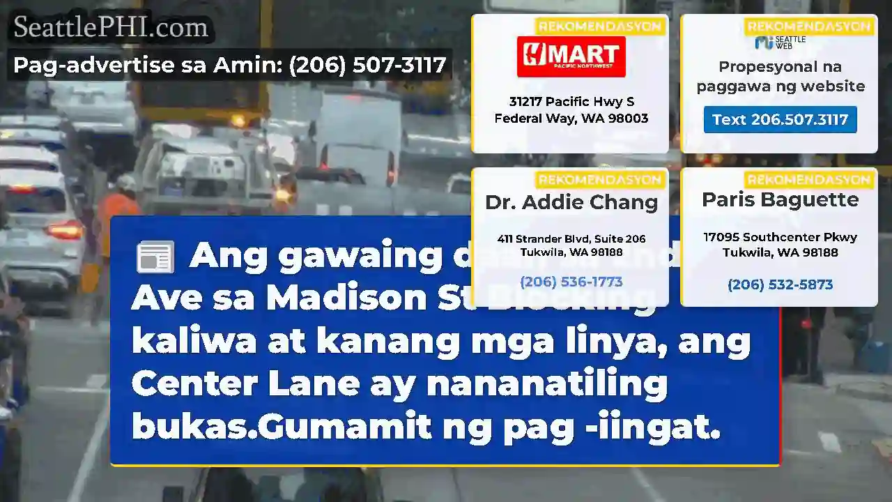 Ang gawaing daan sa 2nd Ave sa Madison St