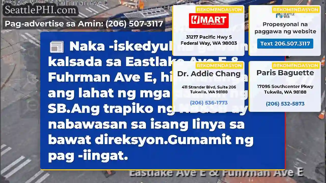 Naka -iskedyul na gawaing kalsada sa Eastlake Ave