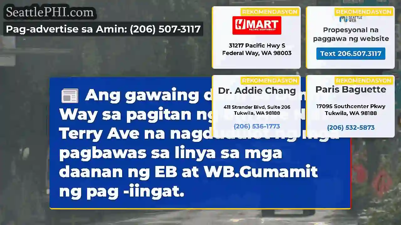 Ang gawaing daan sa Denny Way sa pagitan ng 8th