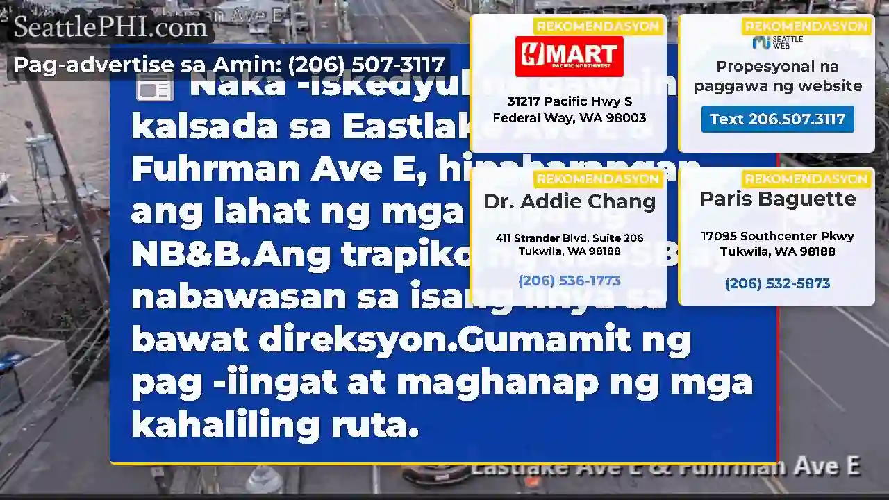 Naka -iskedyul na gawaing kalsada sa Eastlake Ave
