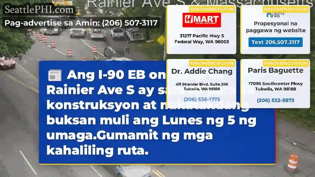 Ang I-90 EB on-ramp sa Rainier Ave S ay sarado