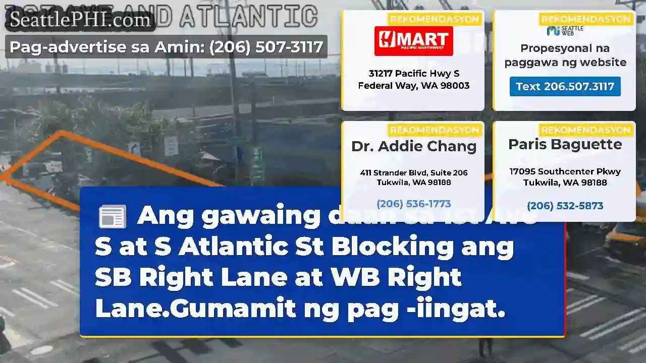 Ang gawaing daan sa 1st Ave S at S Atlantic St
