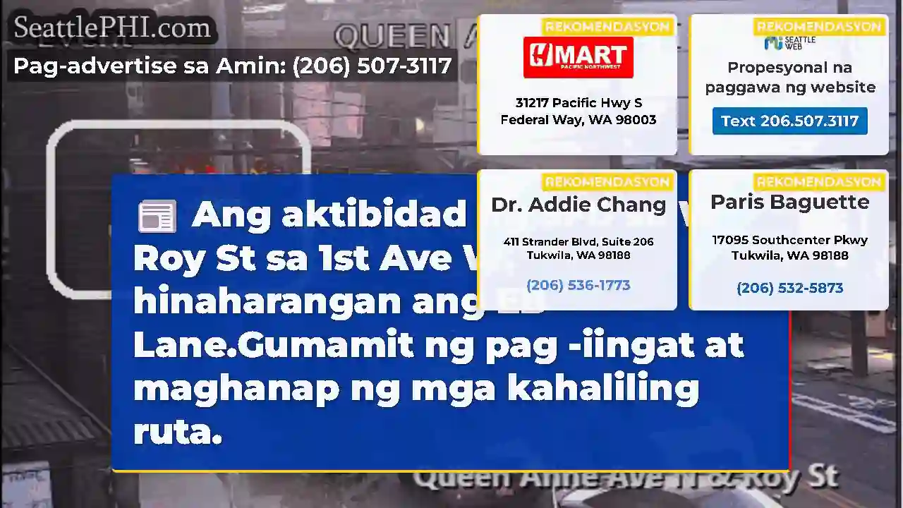 Ang aktibidad ng SFD sa W Roy St sa 1st Ave W,