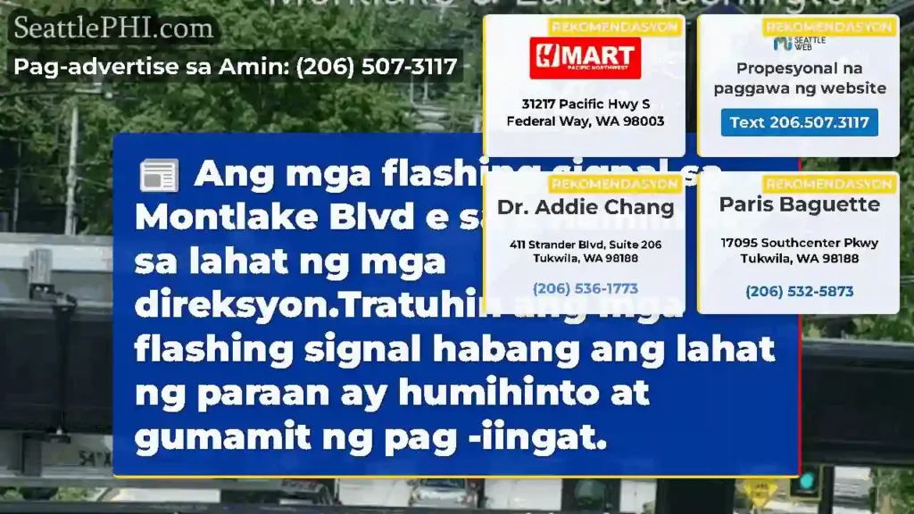 Ang mga flashing signal sa Montlake Blvd e sa E