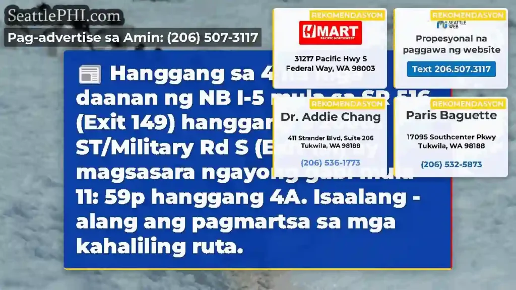 Hanggang sa 4 na mga daanan ng NB I-5 mula sa SR