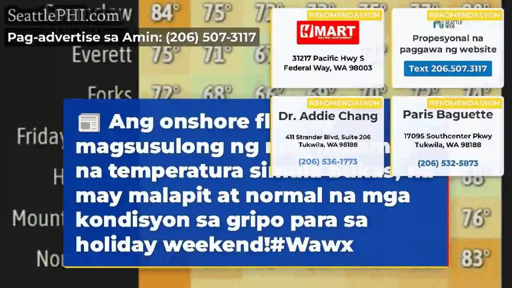 Ang onshore flow ay magsusulong ng mas malamig na