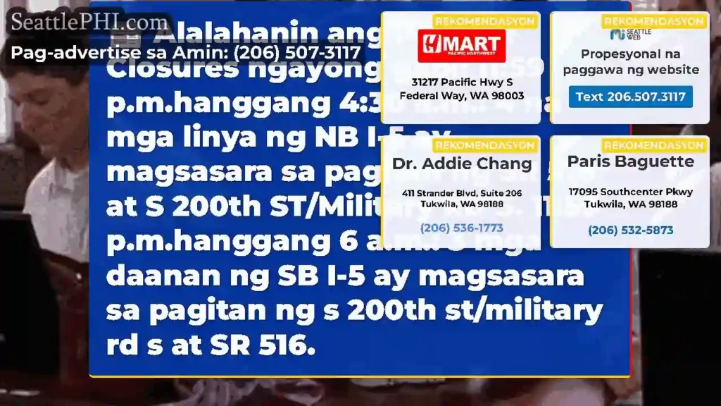 Alalahanin ang I-5 Lane Closures ngayong gabi: