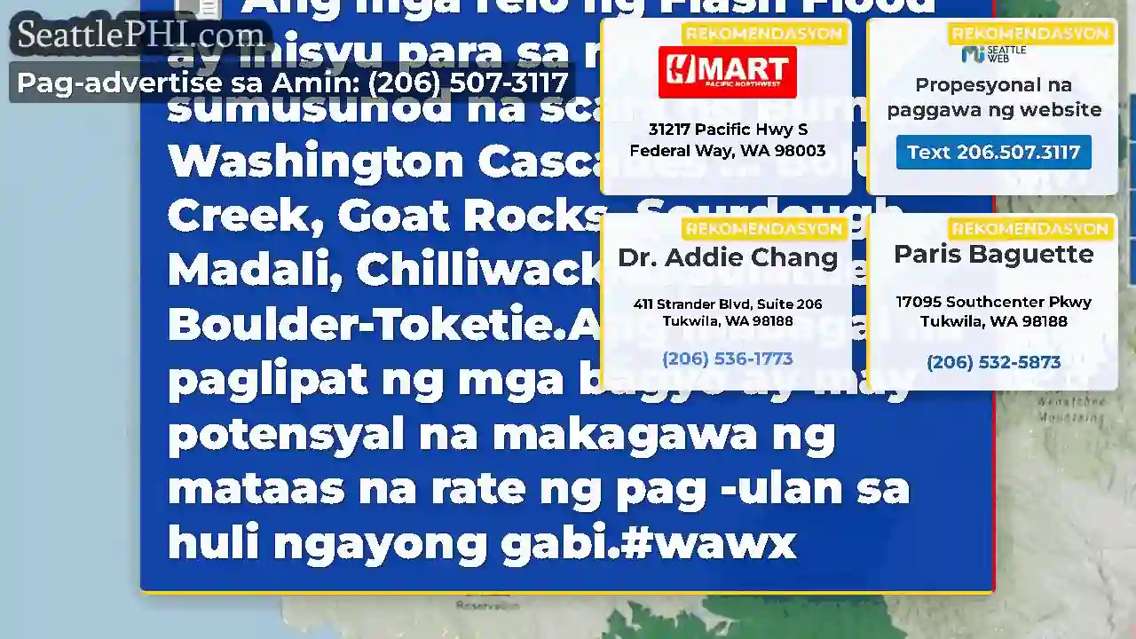 Ang mga relo ng Flash Flood ay inisyu para sa mga