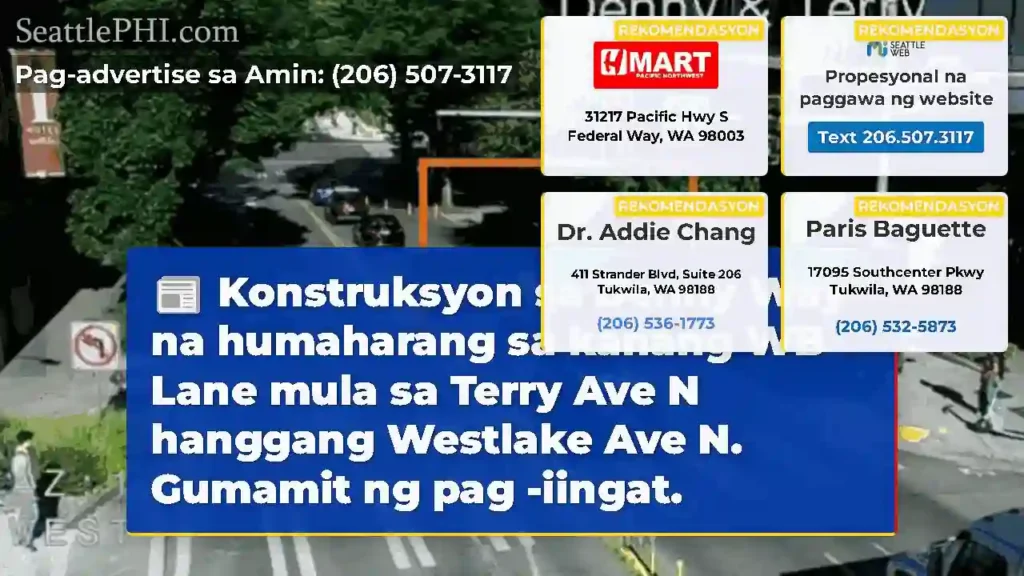 Konstruksyon sa Denny Way na humaharang sa kanang