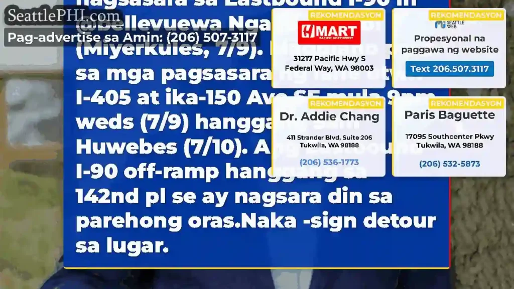 Ulo!Dalawang daanan ang nagsasara sa Eastbound