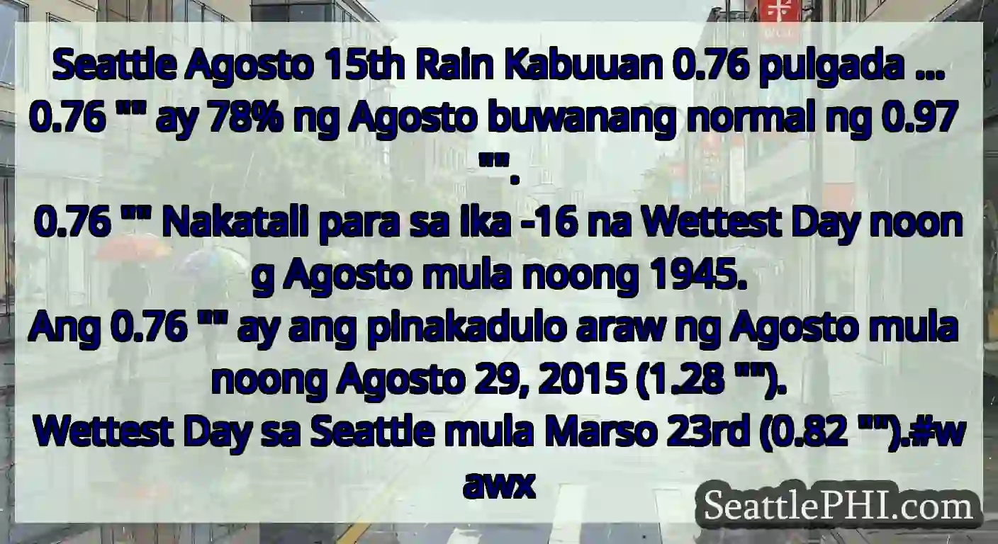 Seattle Agosto 15th Rain Kabuuan 0.76 pulgada ...