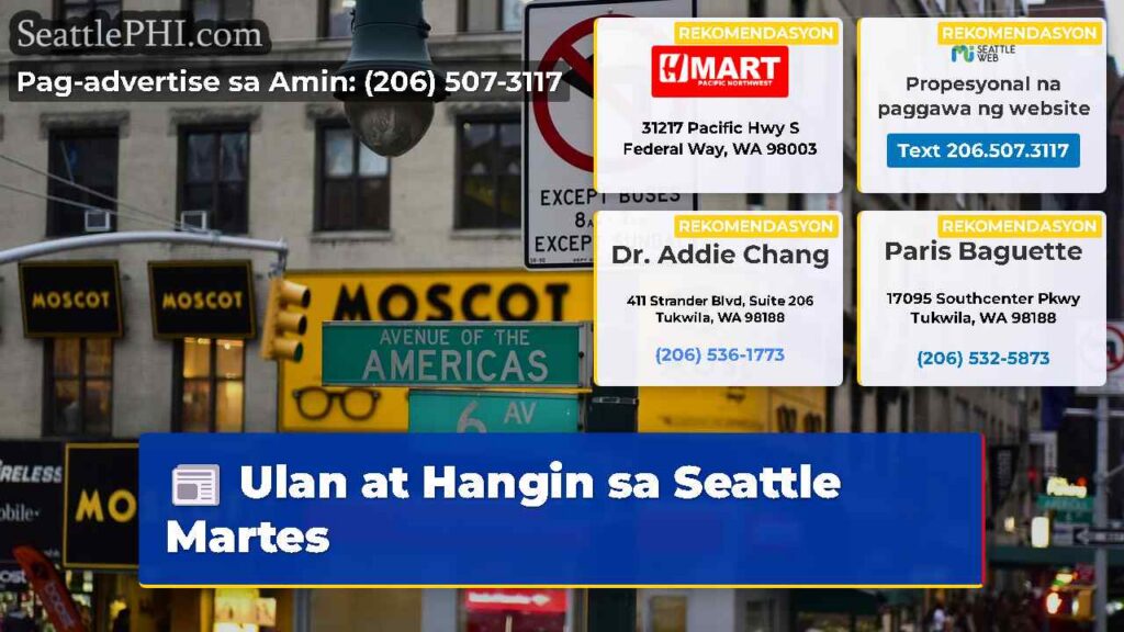 Ulan at Hangin sa Seattle Martes