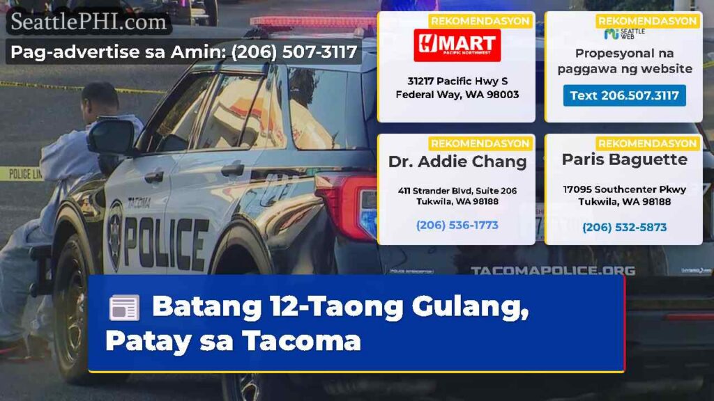 Batang 12-Taong Gulang, Patay sa Tacoma