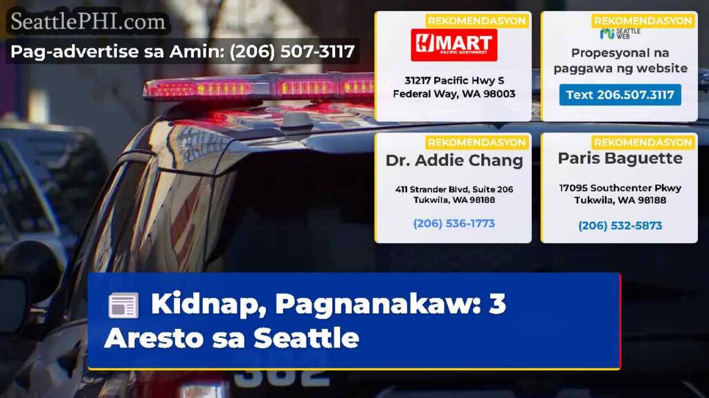 Kidnap, Pagnanakaw: 3 Aresto sa Seattle