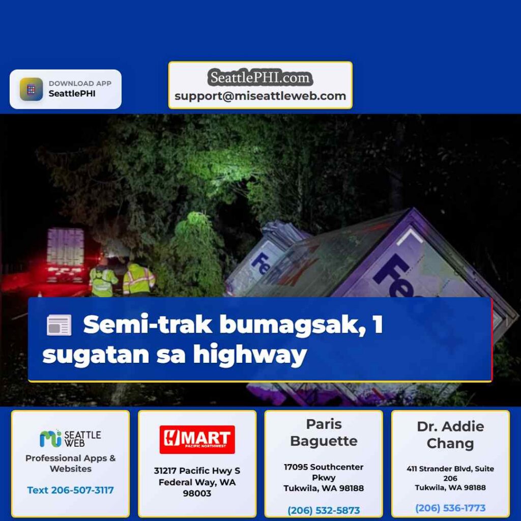 Semi-trak bumagsak, 1 sugatan sa highway