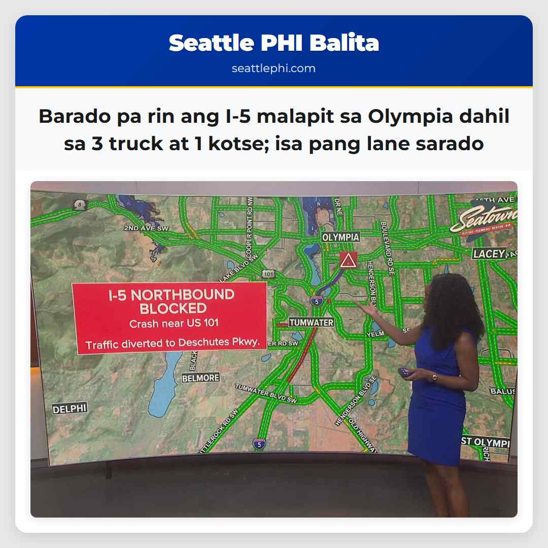 Isang Lane ng I-5 Malapit sa Olympia Sarado Pa Dahil sa Banggaan ng Tatlong Truck at Kotse