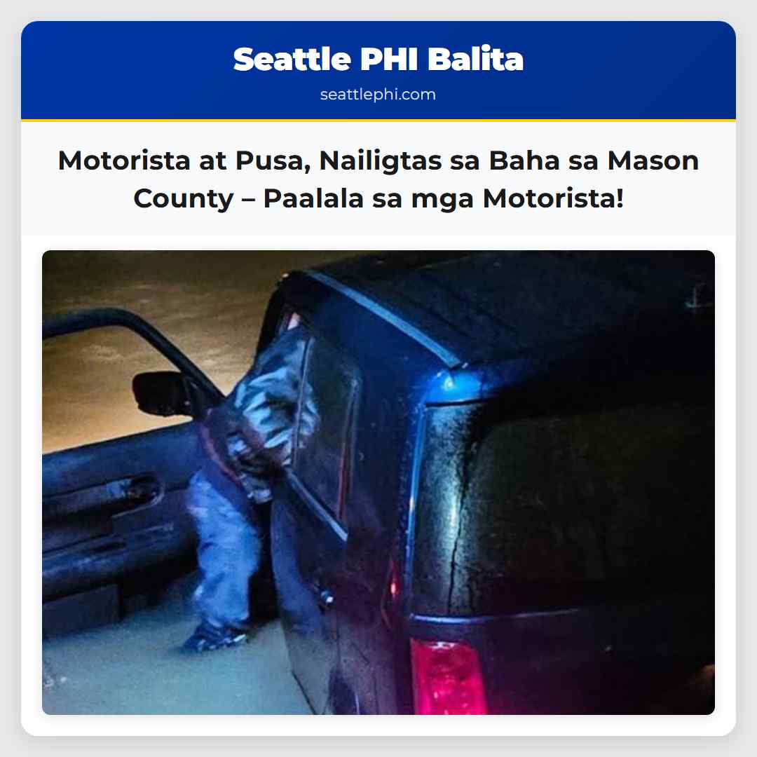 Motorista at Pusa, Nailigtas sa Baha sa Mason