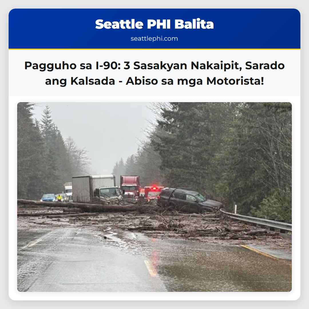 Pagguho sa I-90: 3 Sasakyan Nakaipit, Sarado ang