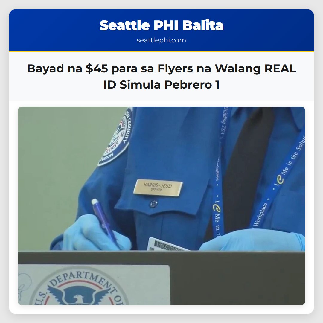Bayad na $45 para sa Flyers na Walang REAL ID