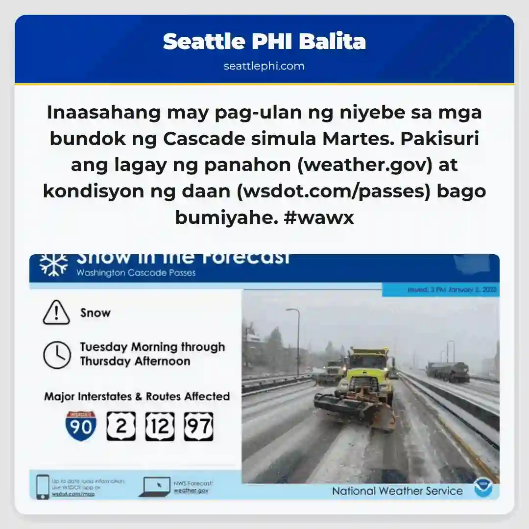 Niyebe sa Cascade! Suriin ang panahon at daan