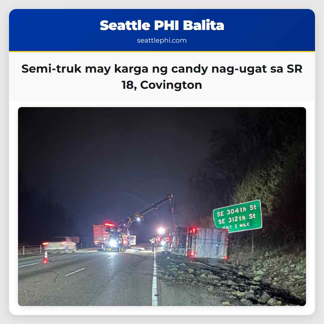 Semi-truk may karga ng candy nag-ugat sa SR 18,