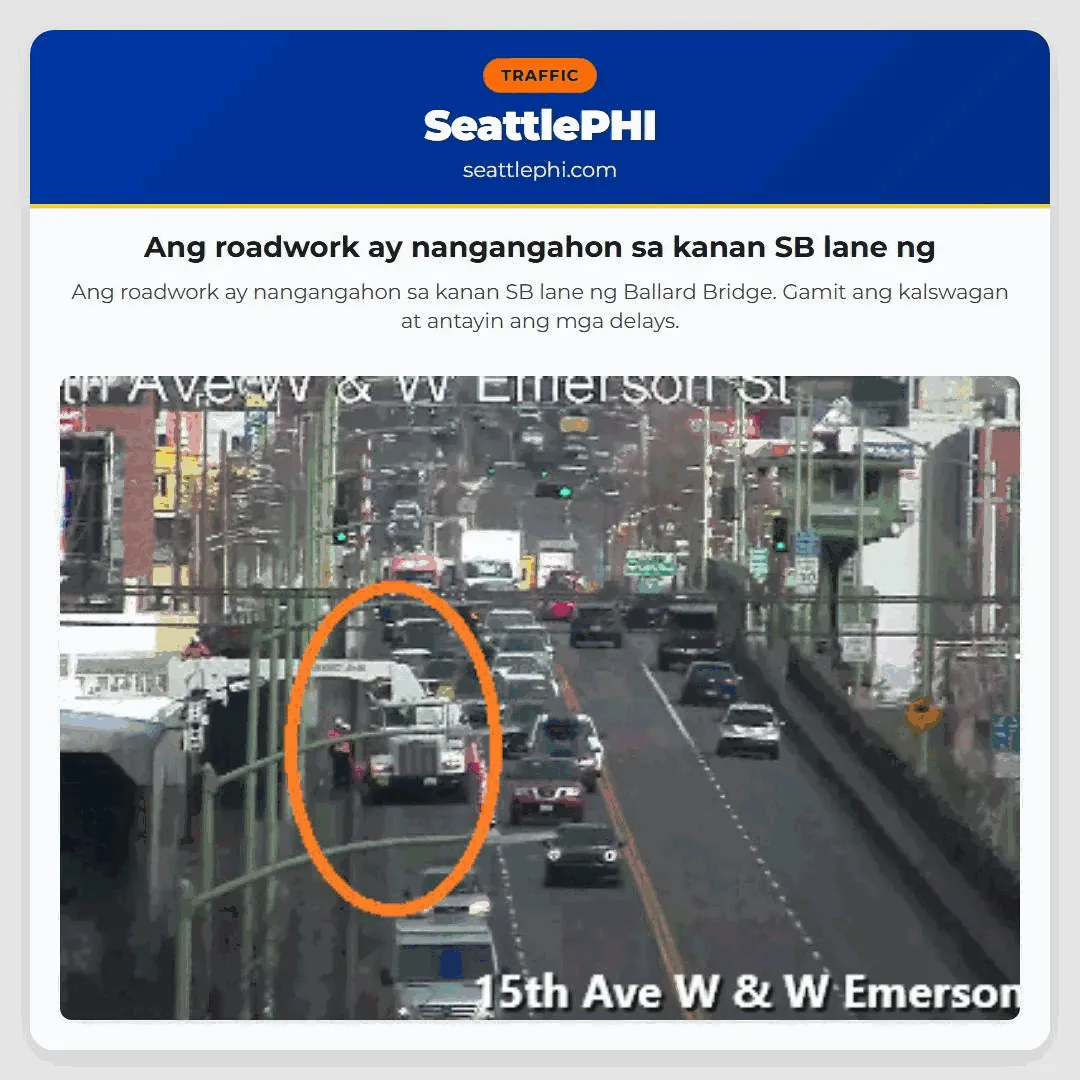 Ang roadwork ay nangangahon sa kanan SB lane ng