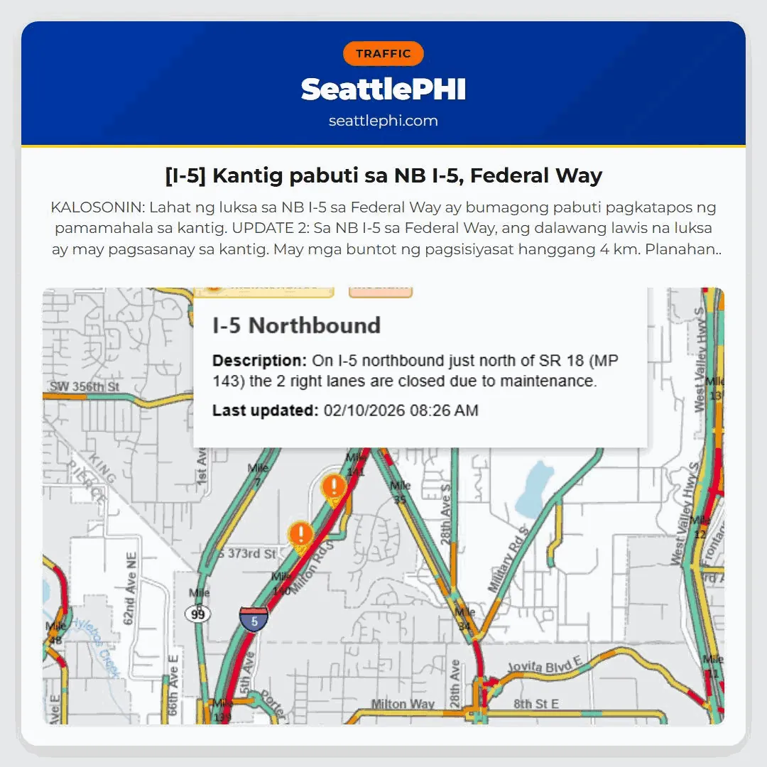 [I-5] Kantig pabuti sa NB I-5, Federal Way