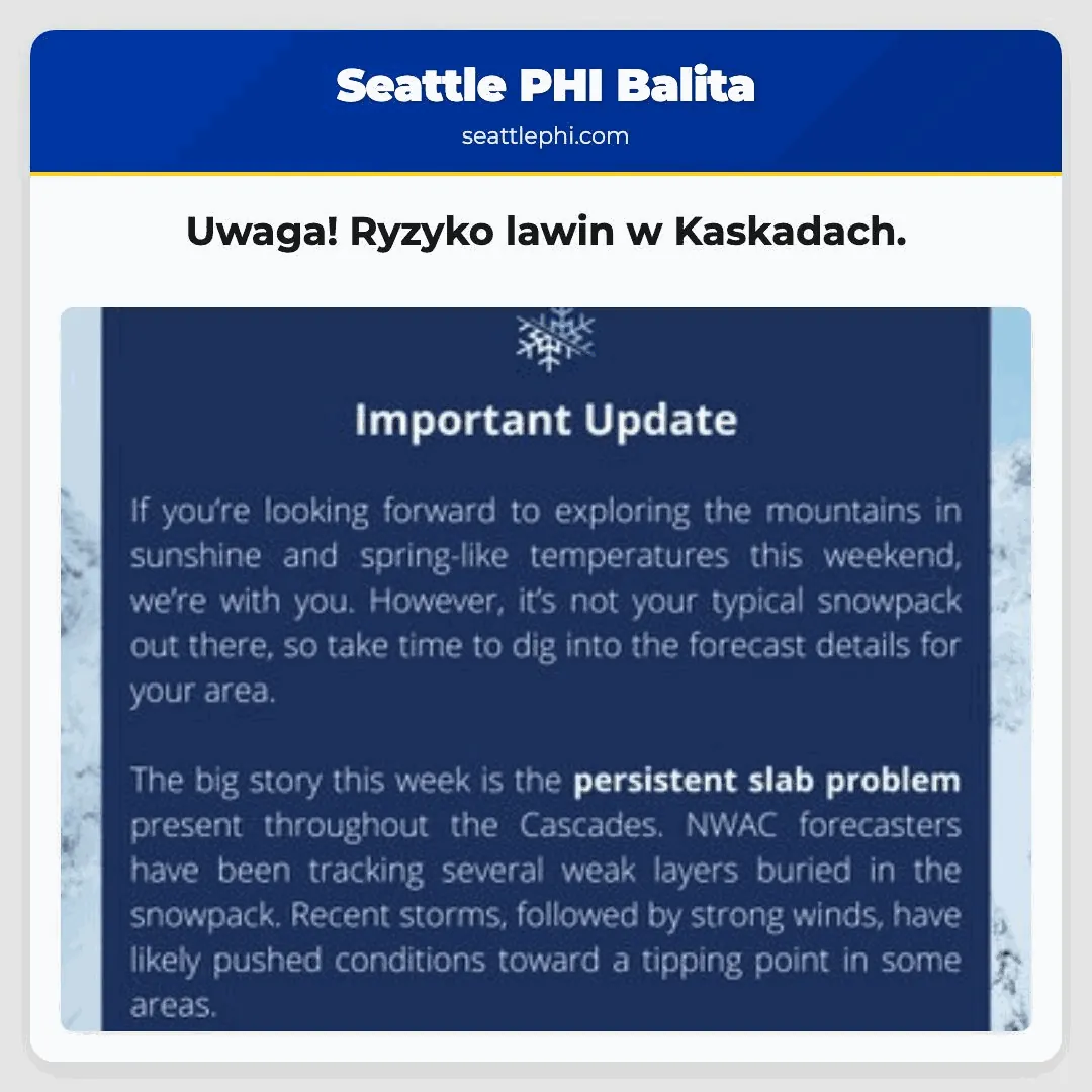 Uwaga! Ryzyko lawin w Kaskadach.