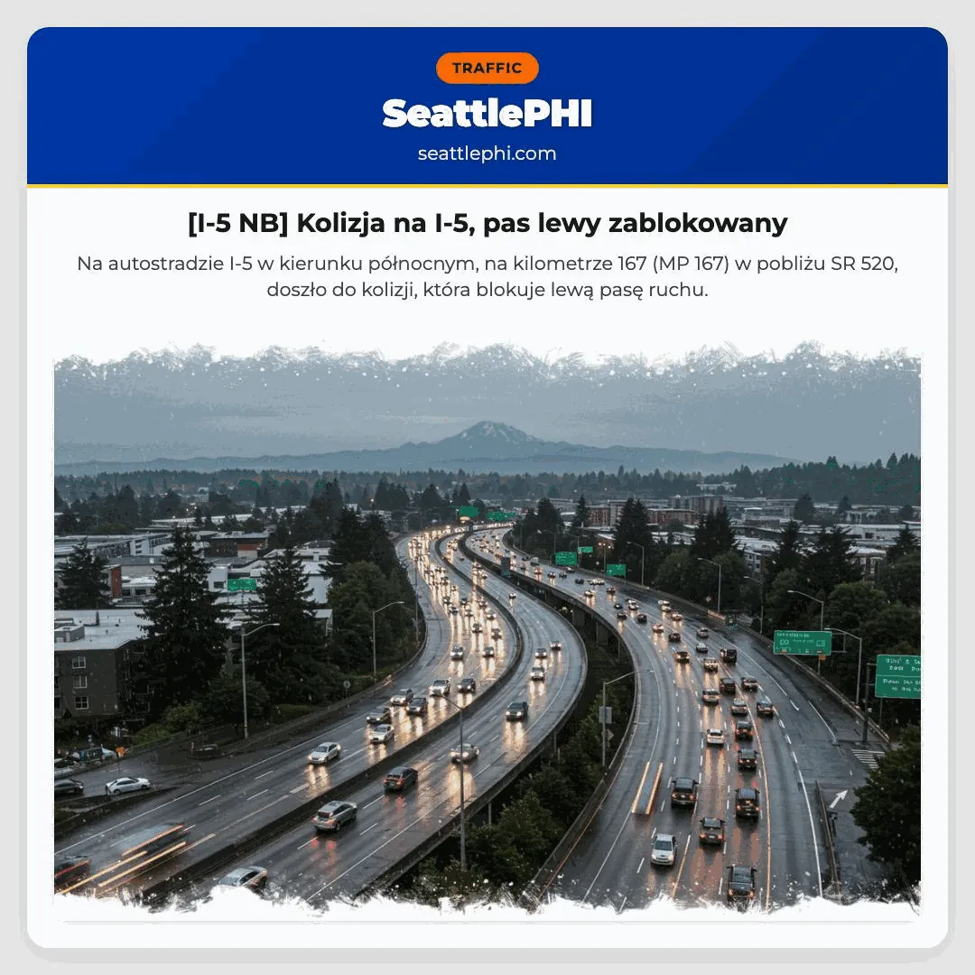 [I-5 NB] Kolizja na I-5, pas lewy zablokowany