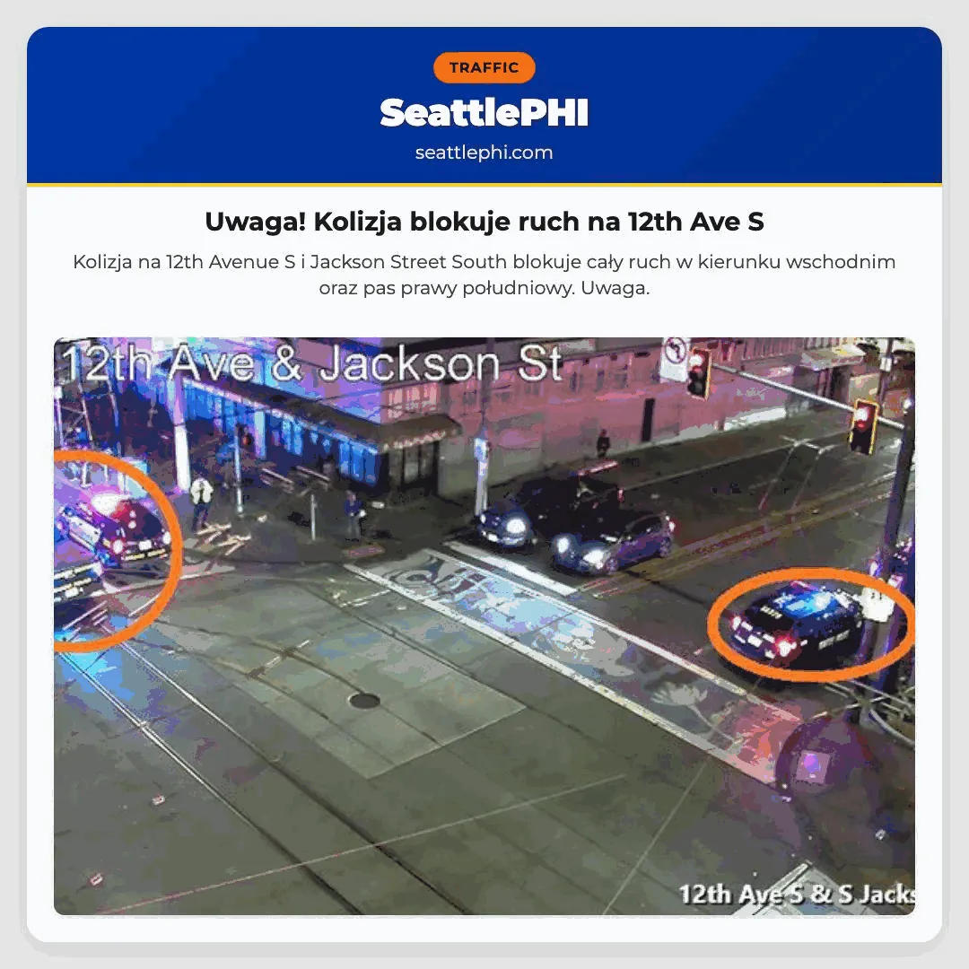 Uwaga! Kolizja blokuje ruch na 12th Ave S