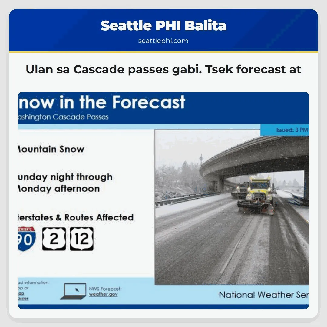 Ulan sa Cascade passes gabi. Tsek forecast at