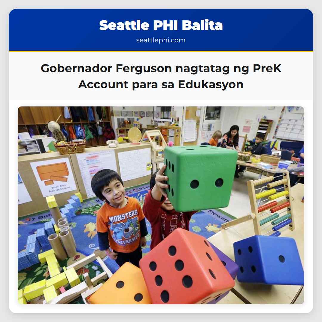 Gobernador Bob Ferguson Nagtatag ng PreK Promise Account para sa Edukasyon sa Unang Buhay