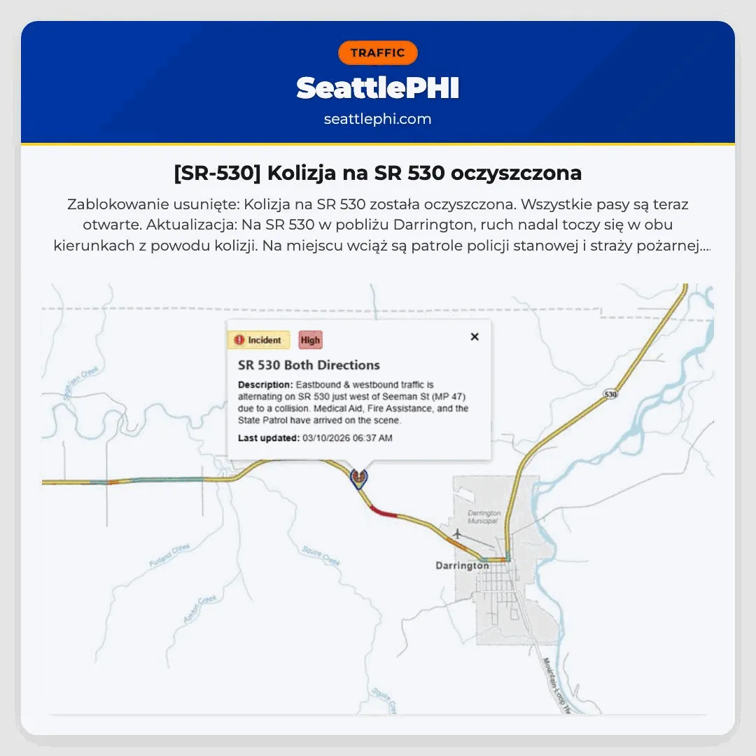 [SR-530] Kolizja na SR 530 oczyszczona