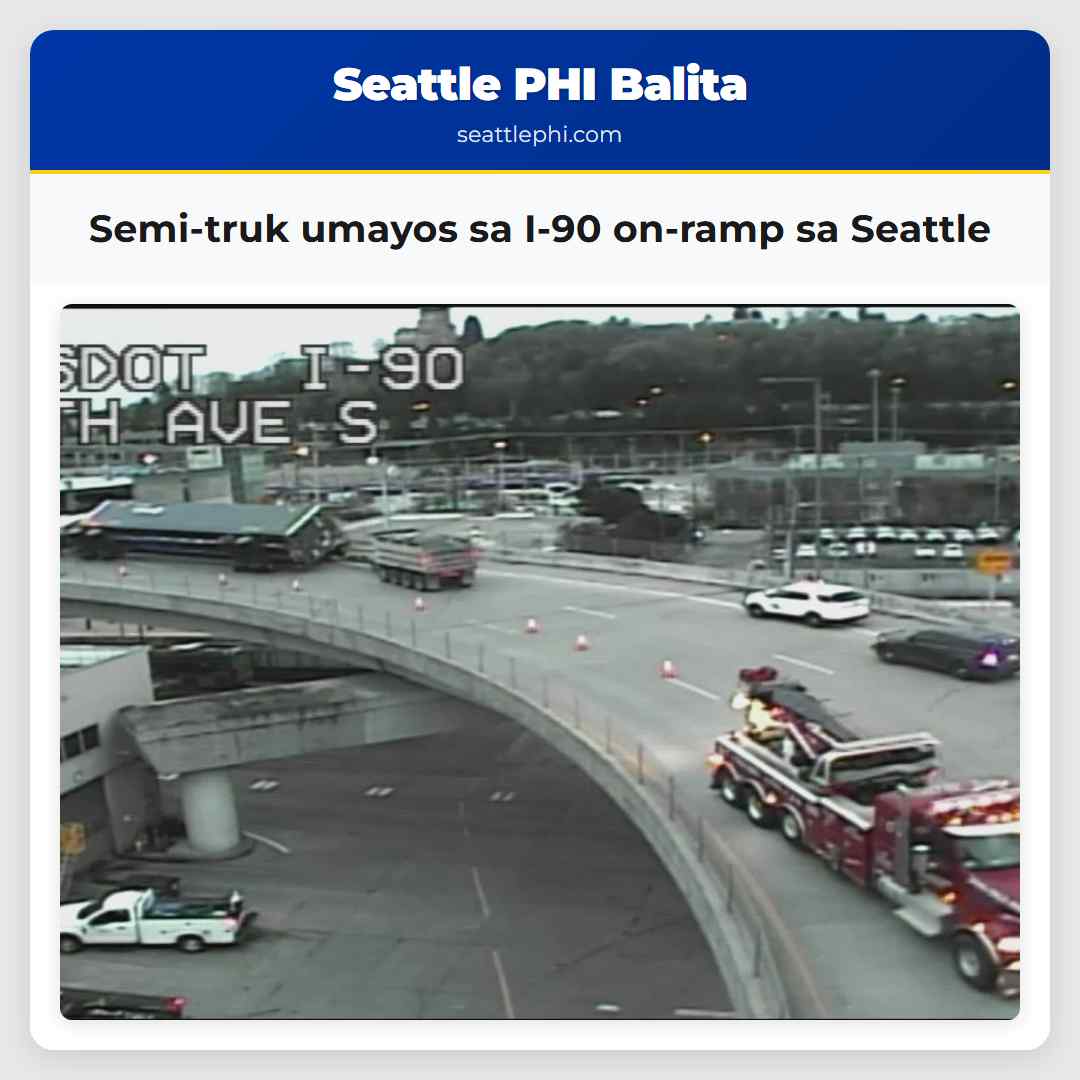 Semi-truk umayos sa I-90 on-ramp sa Seattle