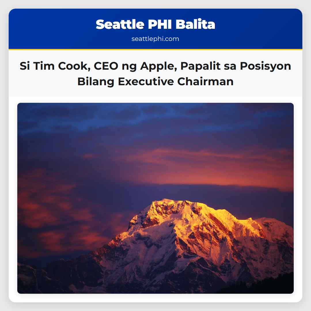 Si Tim Cook CEO ng Apple Papalit sa Posisyon Bilang Executive Chairman