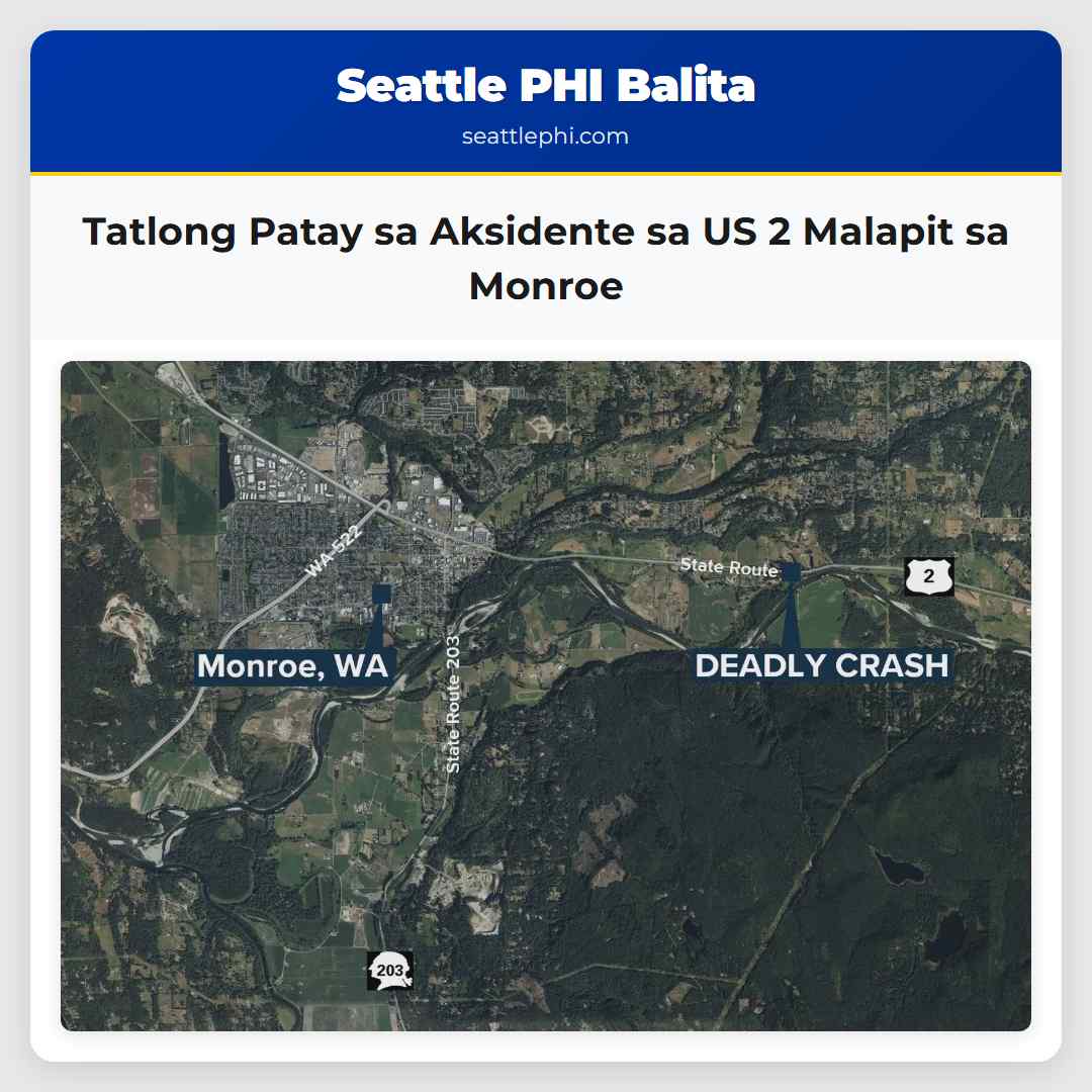 Tatlong Patay sa Aksidente sa US 2 Malapit sa Monroe
