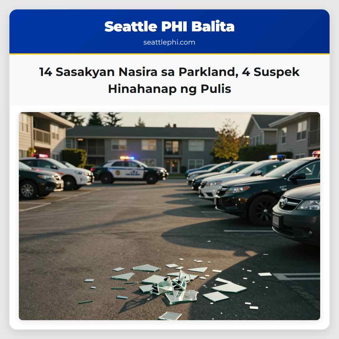14 Sasakyan Nasira sa Parkland 4 Suspek Hinahanap ng Pulis